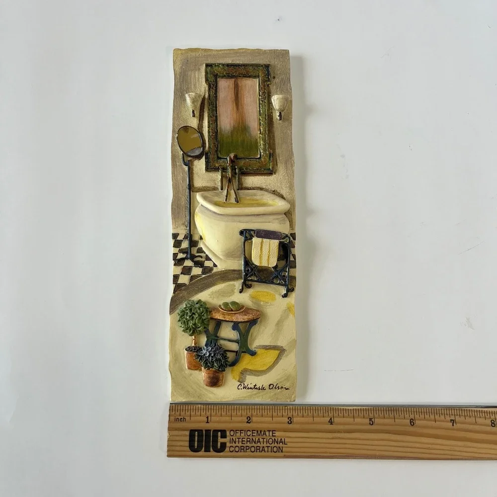 C.‎ Wintisle Olson Bathroom Scene 3D Resin Wall Plaque Art Clawfoot Tub Vintage